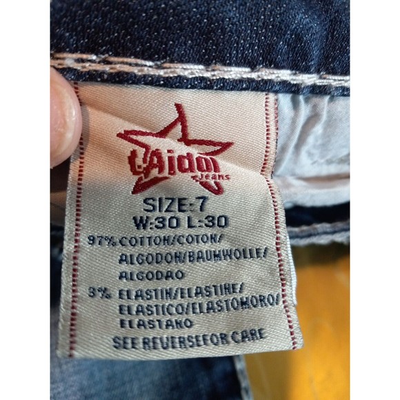 L.A.  idol Womens Juniors Distressed‎ Embroidered Rhinstones Skinny Jeans Size 7 - Picture 7 of 13